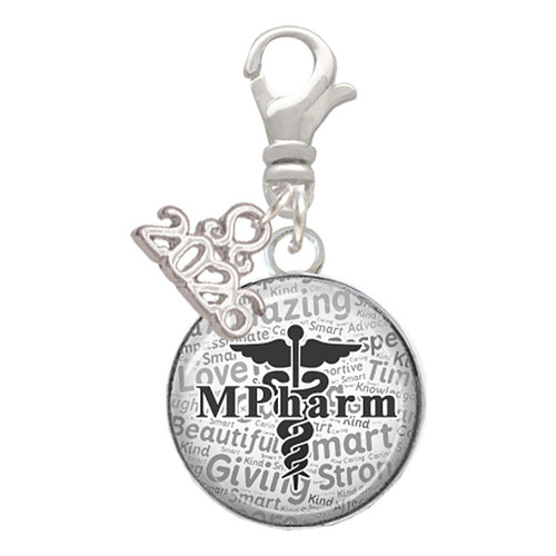 Silver Plated Domed Black MPharm - Silver Plated Clip on Charm with Mini Year 2026: Year to Remember Jewelry Gift - Celebrations