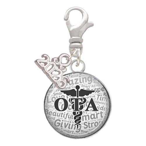 Silver Plated Domed Black OTA - Silver Plated Clip on Charm with Mini Year 2026: Year to Remember Jewelry Gift - Celebrations