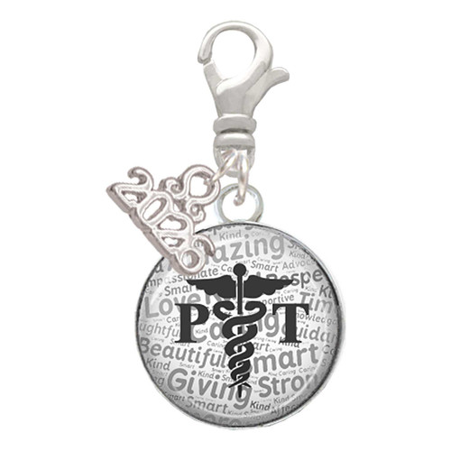 Silver Plated Domed Black PT - Silver Plated Clip on Charm with Mini Year 2026: Year to Remember Jewelry Gift - Celebrations