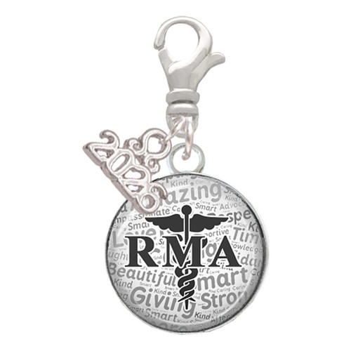 Silver Plated Domed Black RMA - Silver Plated Clip on Charm with Mini Year 2026: Year to Remember Jewelry Gift - Celebrations