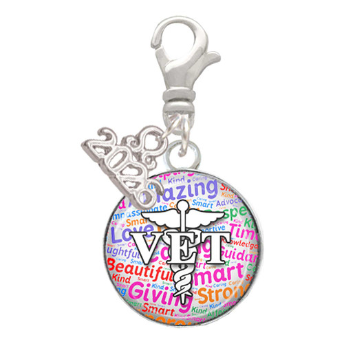 Silver Plated Domed Multi Color VET - Silver Plated Clip on Charm with Mini Year 2026: Year to Remember Jewelry Gift - Celebrations