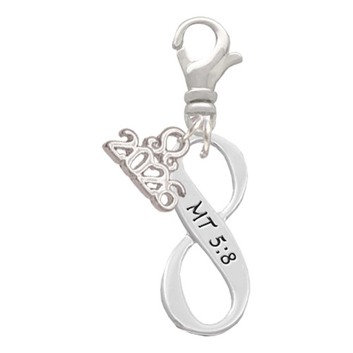 Silver Plated Matthew 5:8 Infinity Sign - Silver Plated Clip on Charm with Mini Year 2026: Year to Remember Jewelry Gift - Celebrations