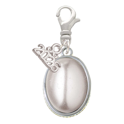 Silver Plated Small Grey Imitation Pearl - Silver Plated Clip on Charm with Mini Year 2026: Year to Remember Jewelry Gift - Celebrations