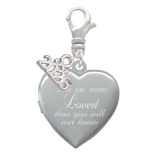 Silver Plated You Are More Loved Engraved Locket - Silver Plated Clip on Charm with Mini Year 2026: Year to Remember Jewelry Gift - Celebrations
