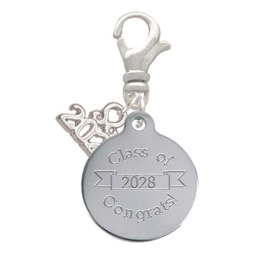 Stainless Steel Disc Class of 2028 - Silver Plated Clip on Charm with Mini Year 2026: Year to Remember Jewelry Gift - Celebrations