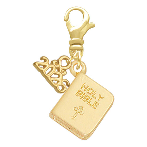 Gold-tone Holy Bible - Gold-tone Plated Clip on Charm with Mini Year 2026: Year to Remember Jewelry Gift - Celebrations