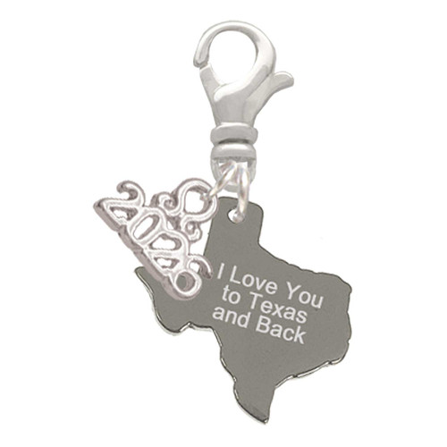 Stainless Steel I Love You to Texas - Silver Plated Clip on Charm with Mini Year 2026: Year to Remember Jewelry Gift - Celebrations