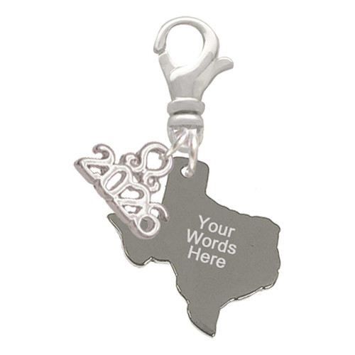 Stainless Steel Custom Engraved Texas - Silver Plated Clip on Charm with Mini Year 2026: Year to Remember Jewelry Gift - Celebrations