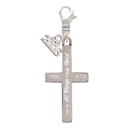 Stainless Steel Philippians 4:13 - I Can Do All Things Engraved Cross - Silver Plated Clip on Charm with Mini Year 2026: Year to Remember Jewelry Gift - Celebrations