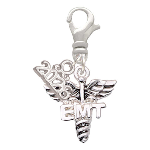 Silver Plated EMT Caduceus - Silver Plated Clip on Charm with Mini Year 2026: Year to Remember Jewelry Gift - Celebrations