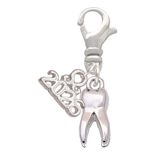 Silver Plated 3-D Tooth - Silver Plated Clip on Charm with Mini Year 2026: Year to Remember Jewelry Gift - Celebrations