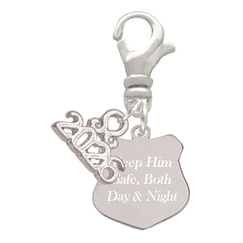 Stainless Steel Keep Him Safe Police Badge - Silver Plated Clip on Charm with Mini Year 2026: Year to Remember Jewelry Gift - Celebrations