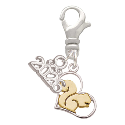 Two-tone Squirrel in Heart - Silver Plated Clip on Charm with Mini Year 2026: Year to Remember Jewelry Gift - Celebrations