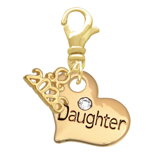 Gold-tone Large Daughter Heart with Crystal - Gold-tone Plated Clip on Charm with Mini Year 2026: Year to Remember Jewelry Gift - Celebrations