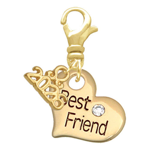Gold-tone Large Best Friend Heart with Crystal - Gold-tone Plated Clip on Charm with Mini Year 2026: Year to Remember Jewelry Gift - Celebrations