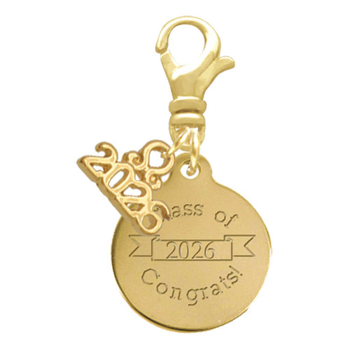 Gold-tone Engraved Class of 2026 - Gold-tone Plated Clip on Charm with Mini Year 2026: Year to Remember Jewelry Gift - Celebrations