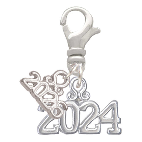 Silver Plated Horizontal Year 2024 - Silver Plated Clip on Charm with Mini Year 2026: Year to Remember Jewelry Gift - Celebrations