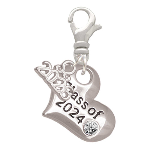 Silver Plated Class of 2024 Heart - Silver Plated Clip on Charm with Mini Year 2026: Year to Remember Jewelry Gift - Celebrations