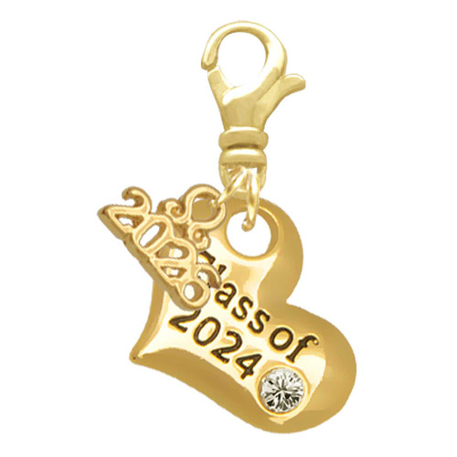 Gold-tone Class of 2024 Heart - Gold-tone Plated Clip on Charm with Mini Year 2026: Year to Remember Jewelry Gift - Celebrations