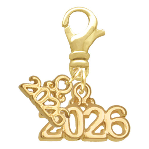 Gold-tone Horizontal Year 2026 - Gold-tone Plated Clip on Charm with Mini Year 2026: Year to Remember Jewelry Gift - Celebrations