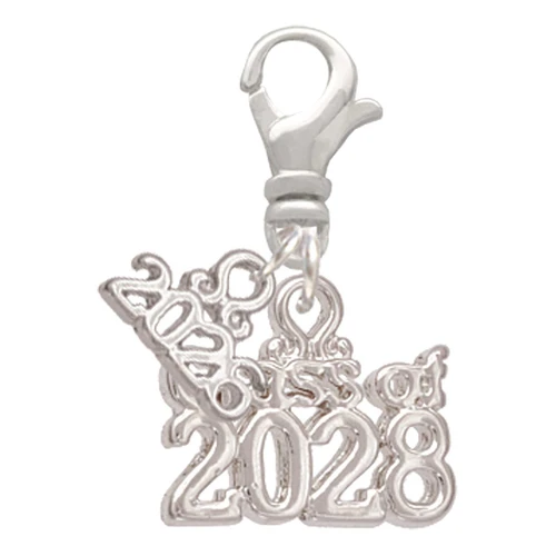 Silver Plated Class of 2028 - Silver Plated Clip on Charm with Mini Year 2026: Year to Remember Jewelry Gift - Celebrations