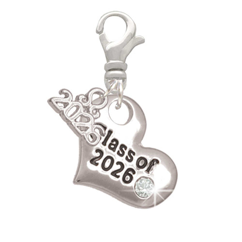Silver Plated Class of 2026 Heart - Silver Plated Clip on Charm with Mini Year 2026: Year to Remember Jewelry Gift - Celebrations