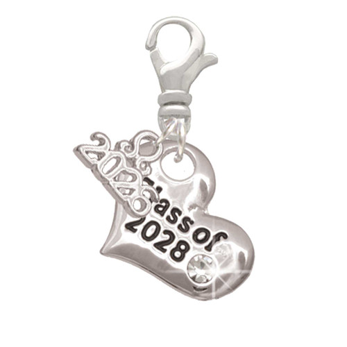 Silver Plated Class of 2028 Heart - Silver Plated Clip on Charm with Mini Year 2026: Year to Remember Jewelry Gift - Celebrations