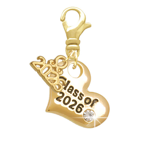 Gold-tone Class of 2026 Heart - Gold-tone Plated Clip on Charm with Mini Year 2026: Year to Remember Jewelry Gift - Celebrations