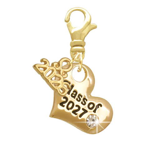 Gold-tone Class of 2027 Heart - Gold-tone Plated Clip on Charm with Mini Year 2026: Year to Remember Jewelry Gift - Celebrations
