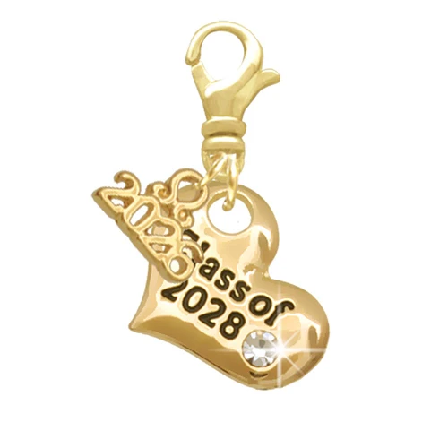 Gold-tone Class of 2028 Heart - Gold-tone Plated Clip on Charm with Mini Year 2026: Year to Remember Jewelry Gift - Celebrations