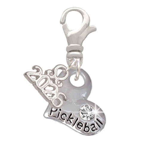 Silver Plated Pickleball Heart Crystal Clip on Earrings: Year to Remember Jewelry Gift - Celebrations