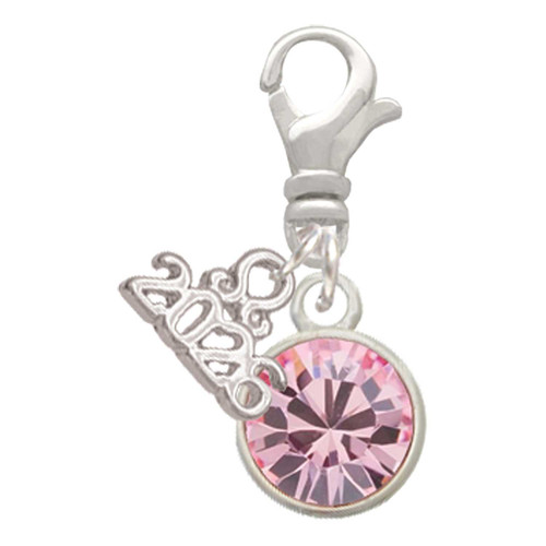 10mm Light Pink Crystal Drop - Silver Plated Clip on Charm with Mini Year 2026: Year to Remember Jewelry Gift - Celebrations