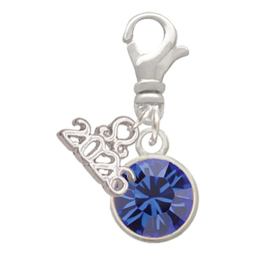 10mm Blue Crystal Drop - Silver Plated Clip on Charm with Mini Year 2026: Year to Remember Jewelry Gift - Celebrations