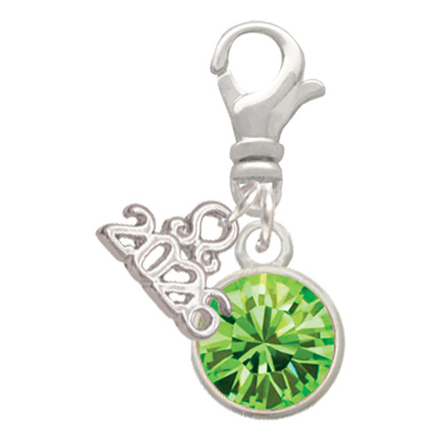 10mm Lime Green Crystal Drop - Silver Plated Clip on Charm with Mini Year 2026: Year to Remember Jewelry Gift - Celebrations