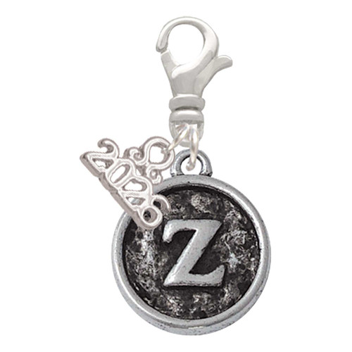 Silver Plated Antiqued Round Seal - Initial - Z - Silver Plated Clip on Charm with Mini Year 2026: Year to Remember Jewelry Gift - Celebrations