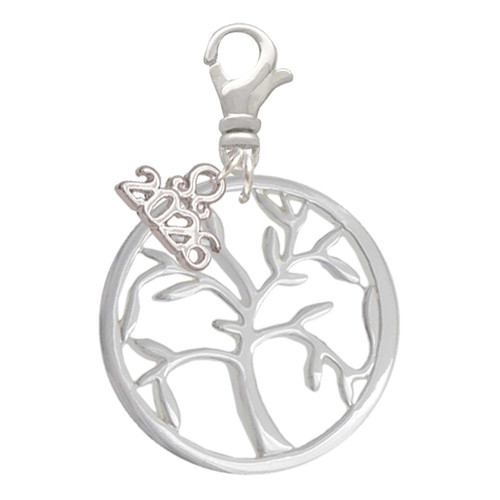 Silver Plated Tree of Life in Circle - Silver Plated Clip on Charm with Mini Year 2026: Year to Remember Jewelry Gift - Celebrations