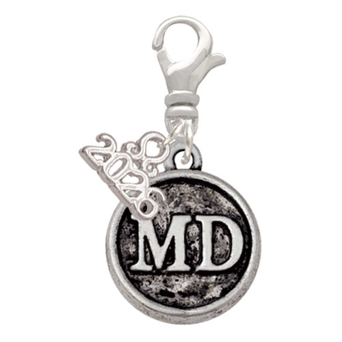 Silver Plated Doctor Caduceus Seal - MD - Silver Plated Clip on Charm with Mini Year 2026: Year to Remember Jewelry Gift - Celebrations