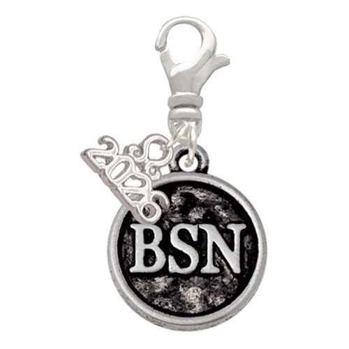 Silver Plated Nurse Caduceus Seal - BSN - Silver Plated Clip on Charm with Mini Year 2026: Year to Remember Jewelry Gift - Celebrations