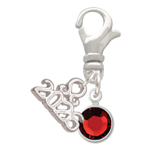 Crystal Red Channel Drop - Silver Plated Clip on Charm with Mini Year 2026: Year to Remember Jewelry Gift - Celebrations