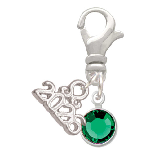 Crystal Green Channel Drop - Silver Plated Clip on Charm with Mini Year 2026: Year to Remember Jewelry Gift - Celebrations