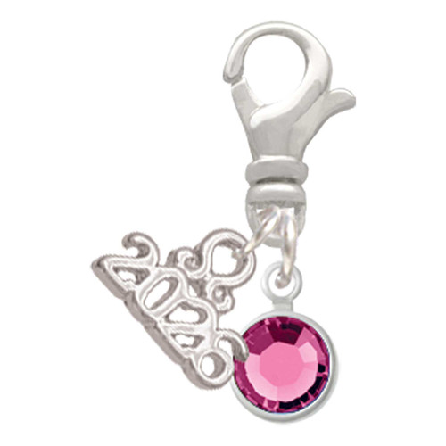 Crystal Hot Pink Channel Drop - Silver Plated Clip on Charm with Mini Year 2026: Year to Remember Jewelry Gift - Celebrations