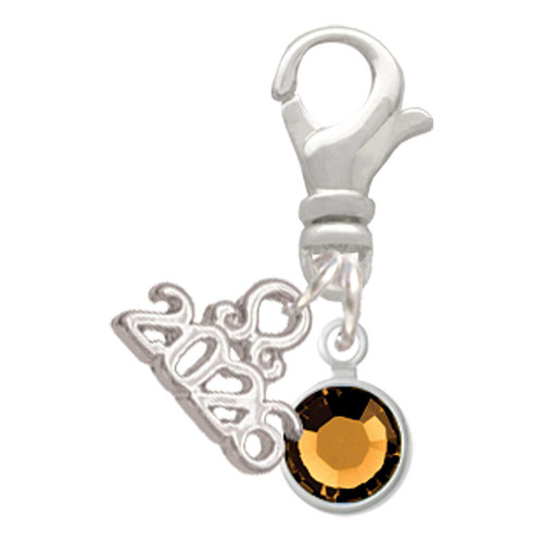 Crystal Brown Channel Drop - Silver Plated Clip on Charm with Mini Year 2026: Year to Remember Jewelry Gift - Celebrations