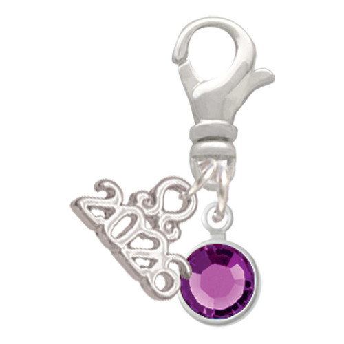 Crystal Purple Channel Drop - Silver Plated Clip on Charm with Mini Year 2026: Year to Remember Jewelry Gift - Celebrations