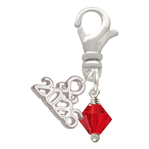 July - Red Crystal Bicone - Silver Plated Clip on Charm with Mini Year 2026: Year to Remember Jewelry Gift - Celebrations