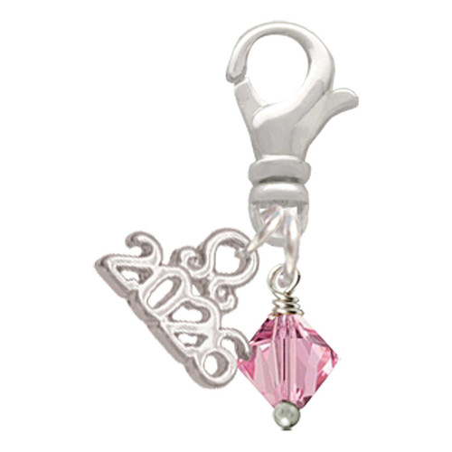 Pink Crystal Bicone - Silver Plated Clip on Charm with Mini Year 2026: Year to Remember Jewelry Gift - Celebrations