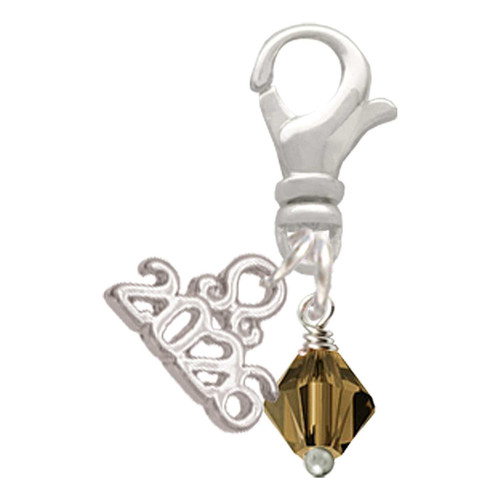 Brown Crystal Bicone - Silver Plated Clip on Charm with Mini Year 2026: Year to Remember Jewelry Gift - Celebrations