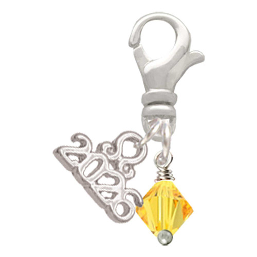 Sunflower Crystal Bicone - Silver Plated Clip on Charm with Mini Year 2026: Year to Remember Jewelry Gift - Celebrations