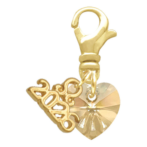10mm Gold-tone Crystal Heart - Gold-tone Plated Clip on Charm with Mini Year 2026: Year to Remember Jewelry Gift - Celebrations