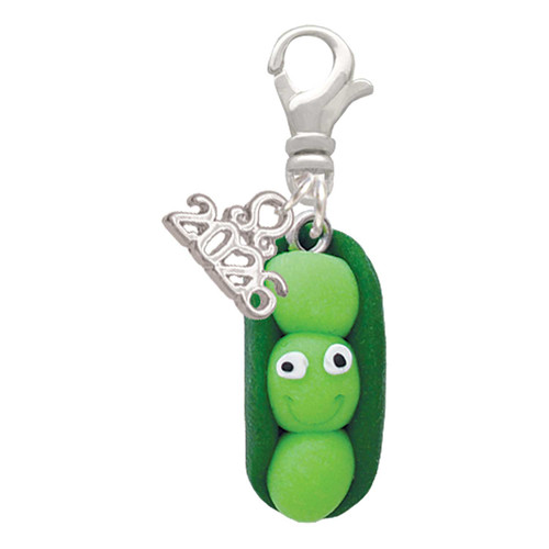 Fimo Clay Three Peas in a Pod - Silver Plated Clip on Charm with Mini Year 2026: Year to Remember Jewelry Gift - Celebrations