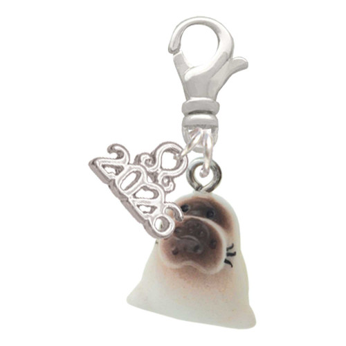 Resin Harp Seal Pup - Silver Plated Clip on Charm with Mini Year 2026: Year to Remember Jewelry Gift - Celebrations